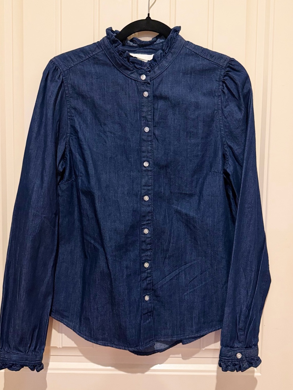 NWT H&M Small Ruffle Collar/Wrist Denim Shirt Country Western Nashville Boho